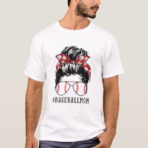 Bleached Baseball Mum Messy Bun Player Mum Mother' T-Shirt