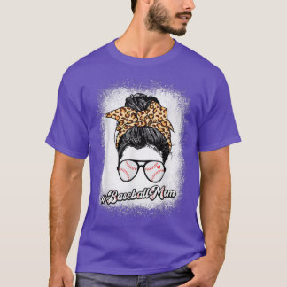 Bleached Baseball Mum Messy Bun Softball Mum Mothe T-Shirt