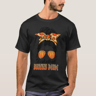 Bleached Basketball Bonus Mum Messy Bun Game Day M T-Shirt
