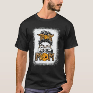 Bleached Basketball Mom Messy Bun Leopard Mother's T-Shirt