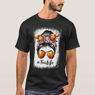 Bleached Basketball Tia Life Messy Bun Game Day T-Shirt