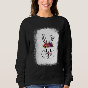 Bleached Bunny Face Leopard Glasses Headband Happy Sweatshirt