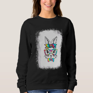 Bleached Bunny Face Leopard Glasses Headband Happy Sweatshirt