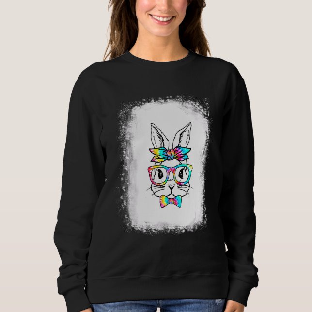 Bleached Bunny Face Leopard Glasses Headband Happy Sweatshirt (Front)