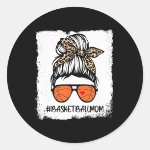 Bleached Bysketbyll Mum Life Leopard Messy Bun Gam Classic Round Sticker