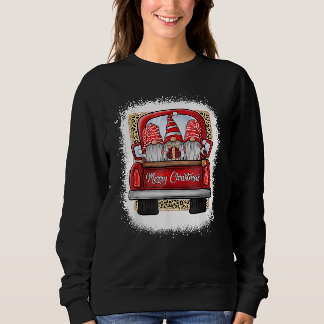 Bleached Christmas Family Gnomes Truck Leopard Mer Sweatshirt (Front)