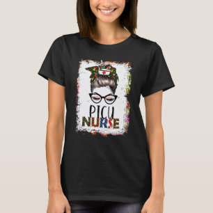 Bleached Christmas Picu Nurse Messy Bun Santa Nurs T-Shirt