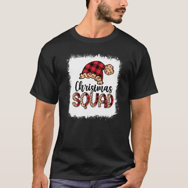 Bleached Christmas Squad Leopard Santa Hat Christm T-Shirt (Front)