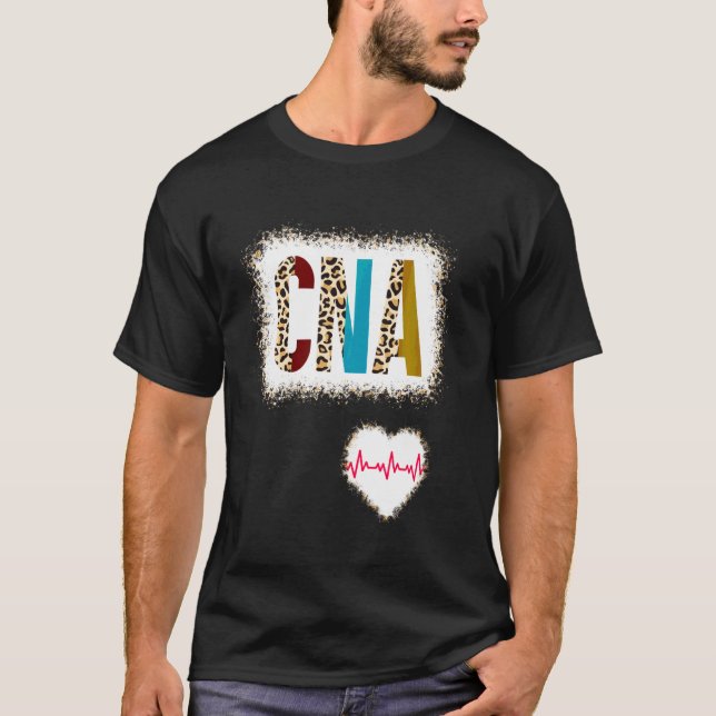 Bleached Cna Colour Half Leopard Nursing Heartbeat T-Shirt (Front)