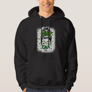 Bleached Cna Life Messy Bun Leopard St Patricks Da Hoodie