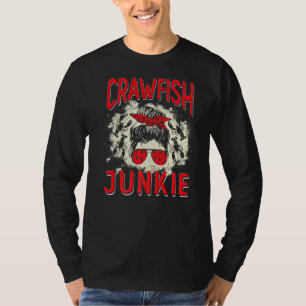 Bleached Crawfish Junkie Women Messy Bun Crawfish T-Shirt