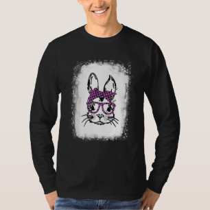 Bleached Cute Bunny Face Pink Buffalo Plaid Glasse T-Shirt