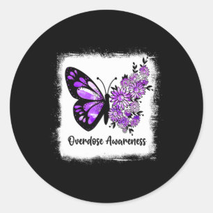Bleached Daisy Butterfly Purple Ribbon Overdose Aw Classic Round Sticker