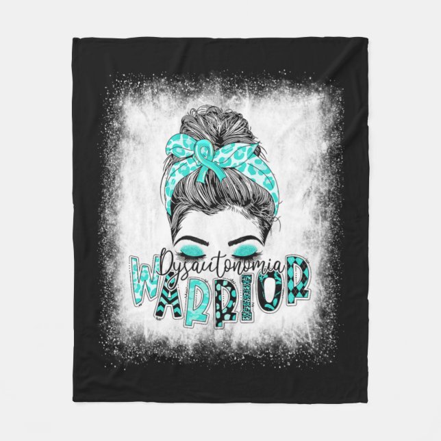 Bleached Dysautonomia Warrior Messy Bun Turquoise  Fleece Blanket (Front)