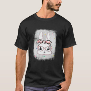 Bleached Easter Cute Bunny Face Plaid Headband Gla T-Shirt