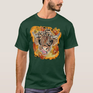 Bleached Fall Autumn Cow With Bandanna Pumpkins Au T-Shirt