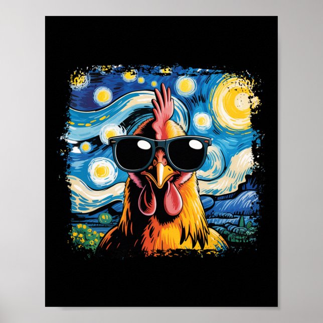 Bleached Funny Chicken Starry Night Van Gogh Chick Poster (Front)