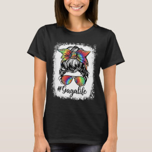 Bleached Gaga Life Messy Bun Girl Leopard Cute Mot T-Shirt