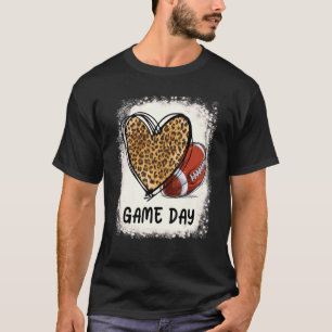 Bleached  Game Day Football Mum Life Leopard Heart T-Shirt