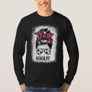 Bleached Gigi Life Soccer Aunt Messy Bun Hair Moth T-Shirt