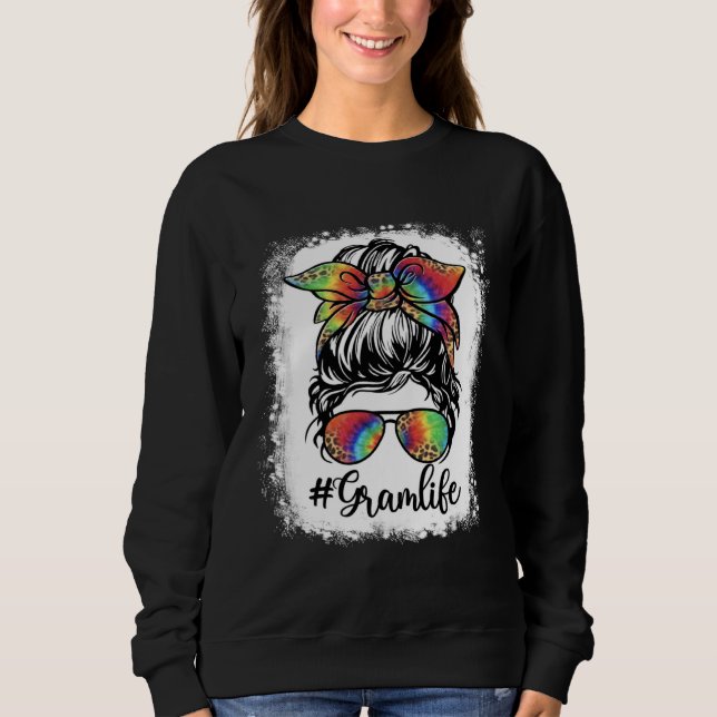 Bleached Gram Life Messy Bun Girl Leopard Cute Mot Sweatshirt (Front)
