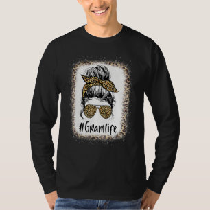 Bleached Gram Life Messy Hair Bun Leopard Mother's T-Shirt