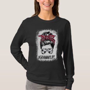 Bleached Grammy Life Soccer Aunt Messy Bun Hair Mo T-Shirt