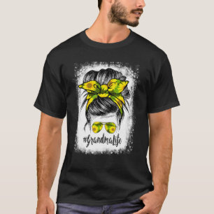 Bleached Grandma Life Messy Bun Hair Sunflowers Mo T-Shirt