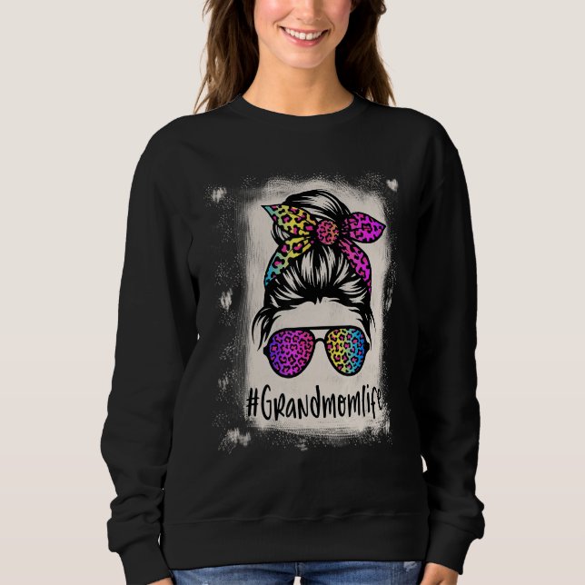 Bleached Grandmom life Messy Bun Rainbow Leopard M Sweatshirt (Front)
