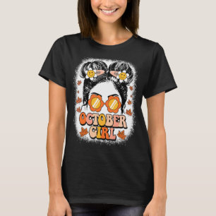 Bleached Groovy Messy Bun October Halloween Thanks T-Shirt