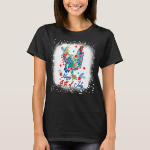 Bleached Happy 4th Of July Chicken Farmer Flower W T-Shirt