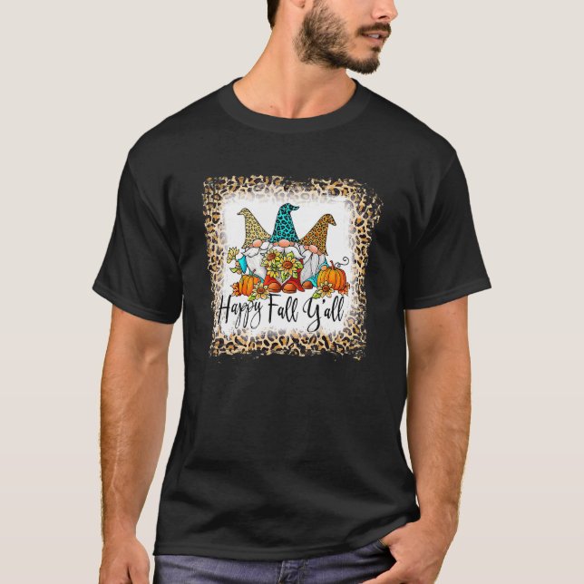 Bleached Happy Fall Y'all Gnomes Leopard Pumpkin A T-Shirt (Front)