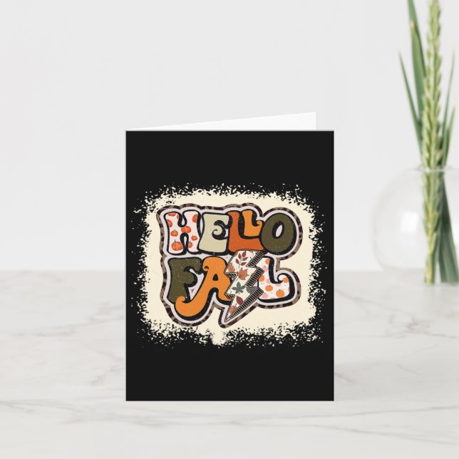 Bleached Hello Fall Autumn Vibes Retro Groovy  Card (Front)