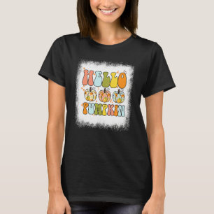 Bleached Hello Pumpkin Autumn Leaves Pumpkin Seaso T-Shirt