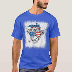 Bleached Highland Cow American Flag Patriotic 4th T-Shirt