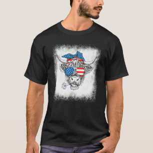 Bleached Highland Cow American Flag Patriotic 4th T-Shirt