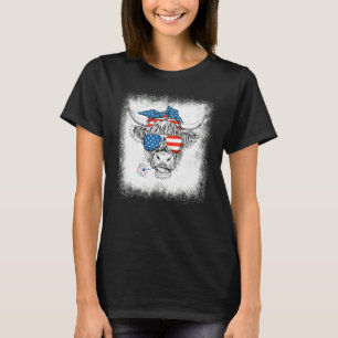 Bleached Highland Cow American Flag Patriotic 4th T-Shirt