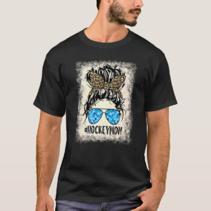 Bleached Hockey Mum Messy Bun Hair Leopard Mother' T-Shirt
