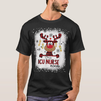 Bleached ICU Nurse Reindeer Christmas Pajama Xmas  T-Shirt