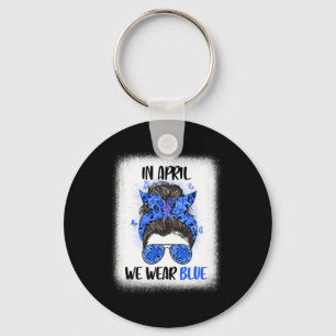 Bleached In April We Wear Blue Messy Bun Lunch Lad Key Ring