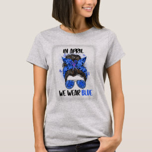Bleached In April We Wear Blue Messy Bun Lunch Lad T-Shirt