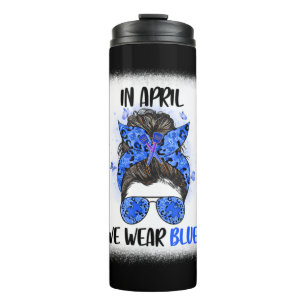 Bleached In April We Wear Blue Messy Bun Lunch Lad Thermal Tumbler