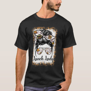 Bleached Leopard Lunch Lady Messy Bun Lunch Lady L T-Shirt