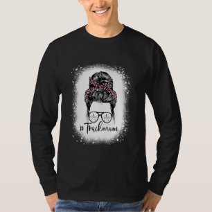 Bleached Leopard Pink Track Mum Life Messy Bun Mot T-Shirt