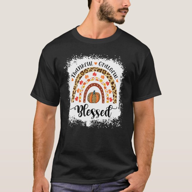 Bleached Leopard Rainbow Thankful Grateful Blessed T-Shirt (Front)