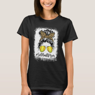 Bleached Leopard Softball Mom Game Day Messy Bun M T-Shirt