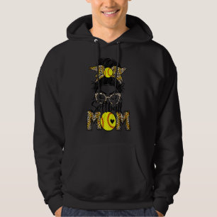 Bleached Leopard Softball Mum Game Day Messy Bun M Hoodie