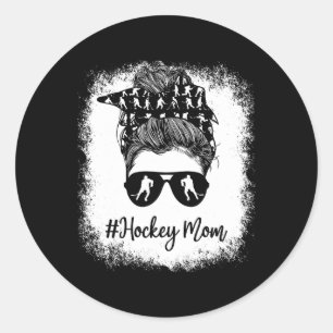 Bleached Life Hockey Mom Leopard Messy Bun Gles Classic Round Sticker