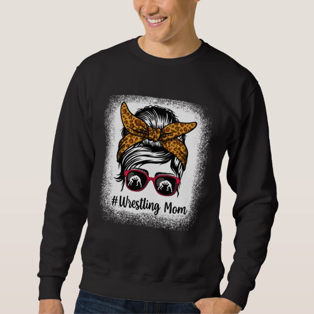 Bleached Life Wrestling Mom Leopard Messy bun Glas Sweatshirt (Front)
