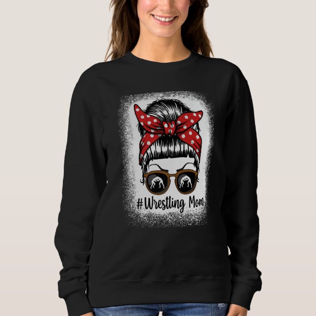 Bleached Life Wrestling Mom Leopard Messy bun Glas Sweatshirt (Front)